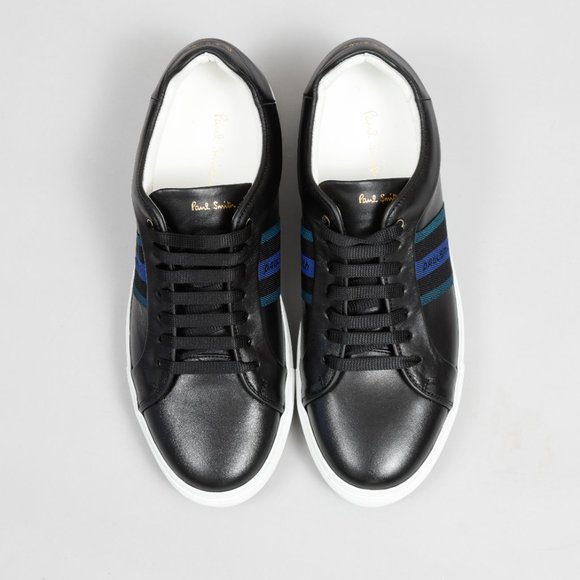 NWT Paul Smith Basso Black Leather Green & Blue Stripe Sneaker - Picture 4 of 5